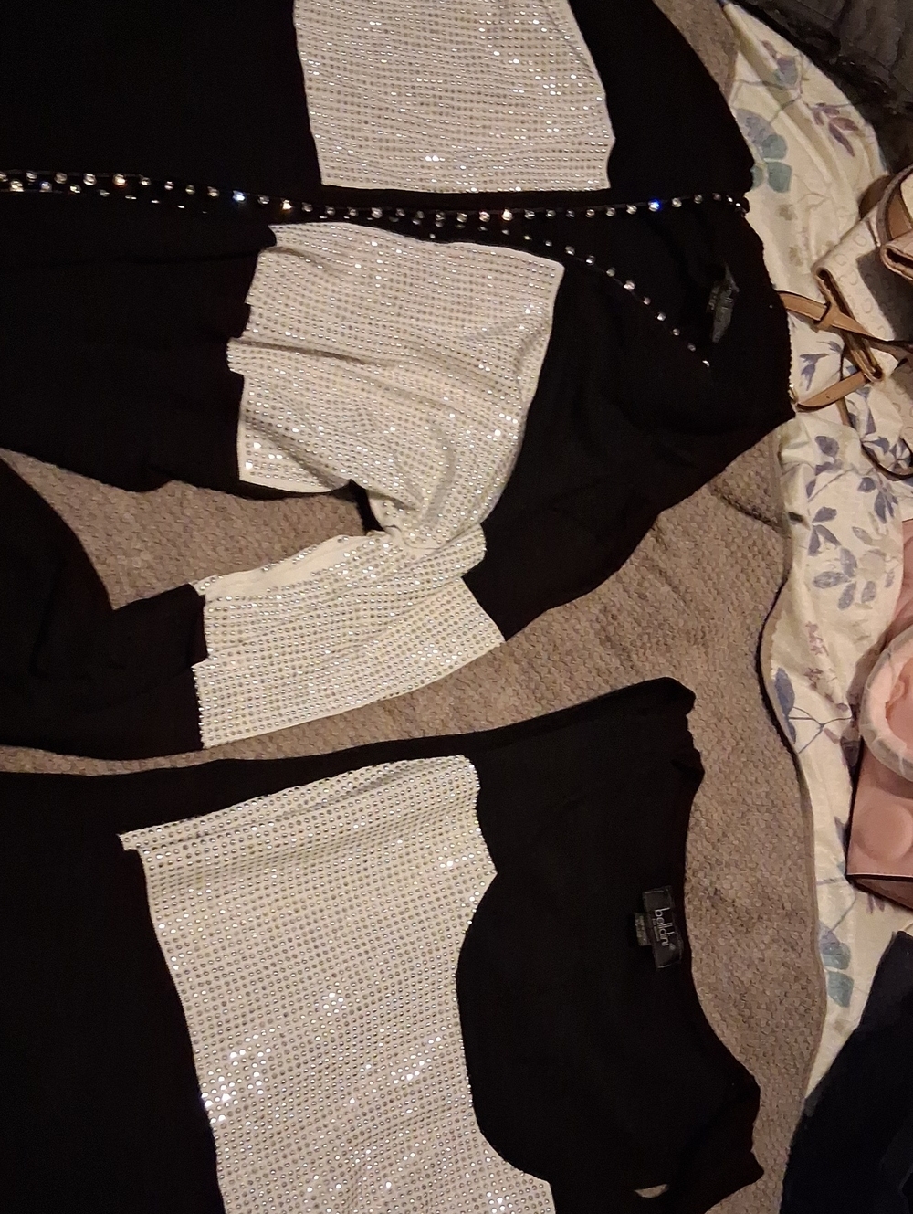 Belldini Black Sweater Cardigan with Silver Sequin Panels